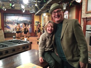 Dave and Louis behind the scenes at WWL-TV. The Gris Gris Strut practice in the background.