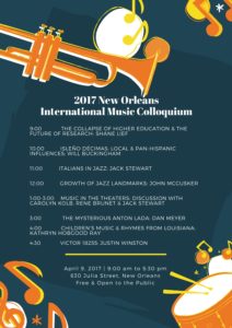 Lineup of presenters at the 2017 New Orleans International Music Colloquium