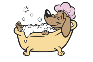 Smelly pup in a bath from Cartoon Animals Homepage.